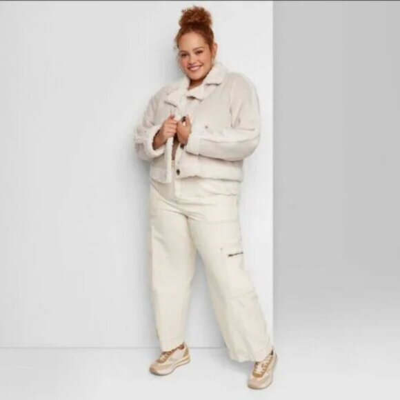 Women's Faux Shearling Jacket - Wild Fable Off-White XL - Picture 1 of 3